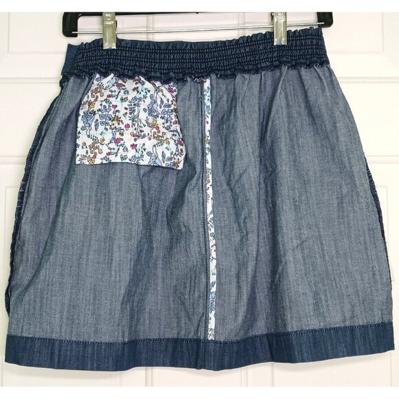 Fossil Dark Wash Stretch Chambray Skirt Siz 31 Chino Style Pockets Elastic Waist - Picture 4 of 7